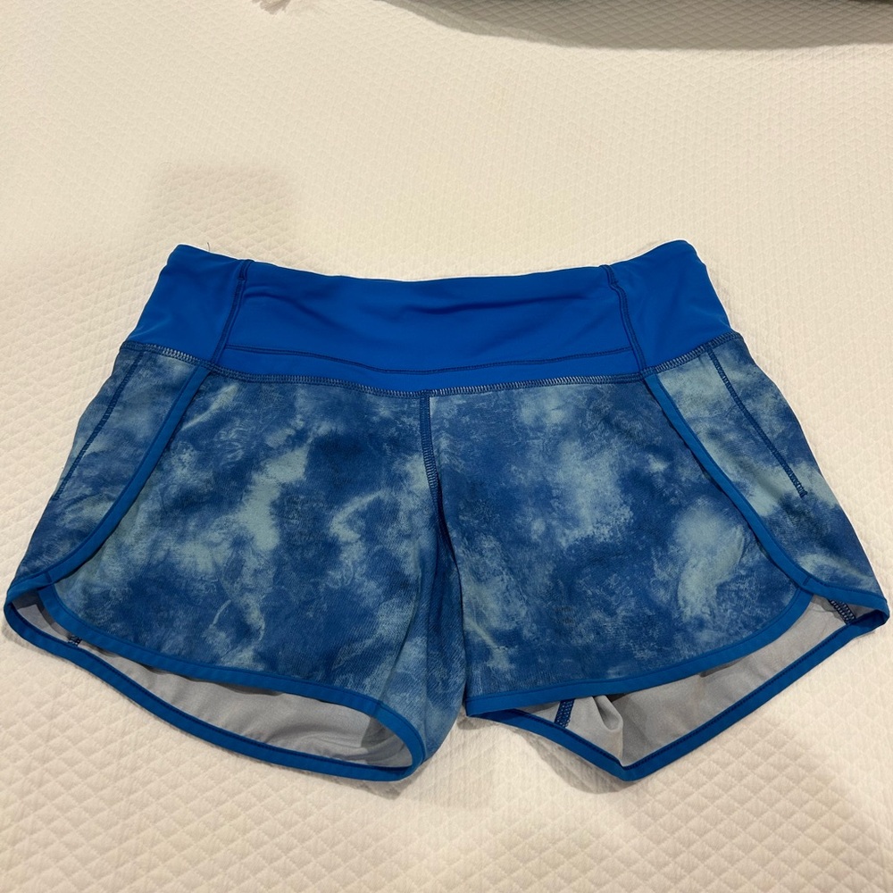 Lululemon- Blue Tie-Dye  4” speed up shorts